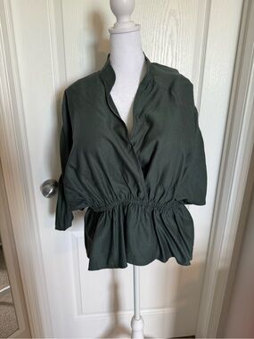 Maeve Dark Teal Linen Peplum Blouse